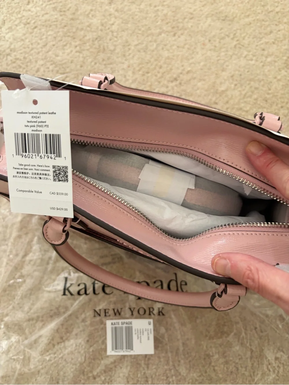 kate spade Pink Leather Tote with Contrast Edge Trim